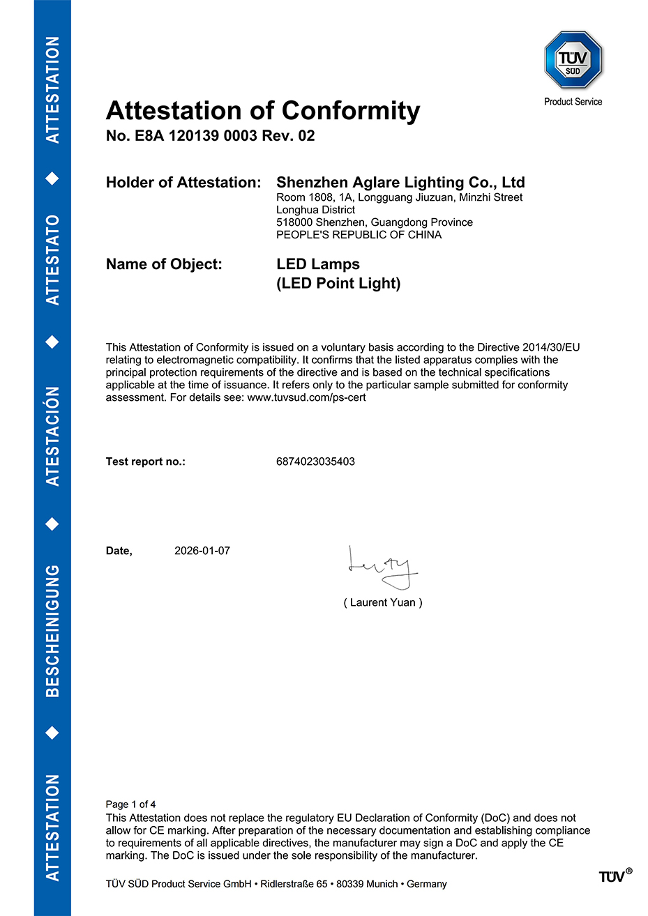 南宫电子游戏照明发光字装璜led灯泡通过TUV CE(EMC)认证